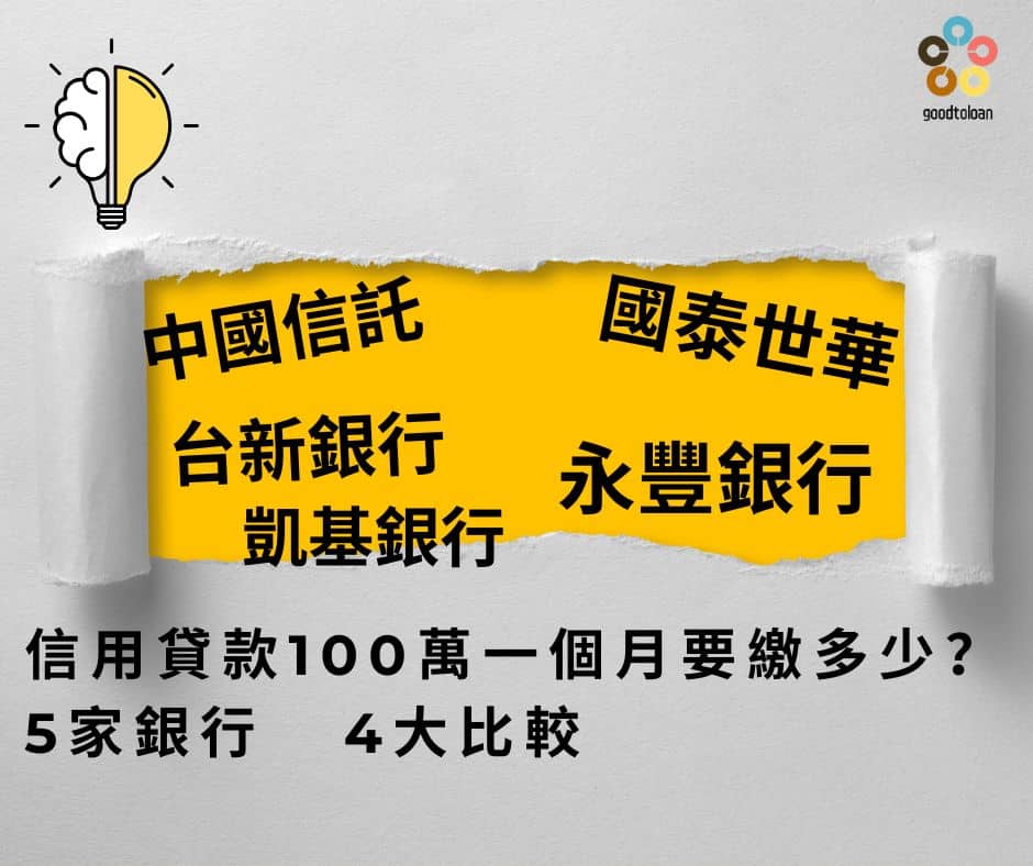 信用貸款100萬一個月要繳多少?5家銀行4大比較!! 1 信用貸款100萬一個月要繳多少?