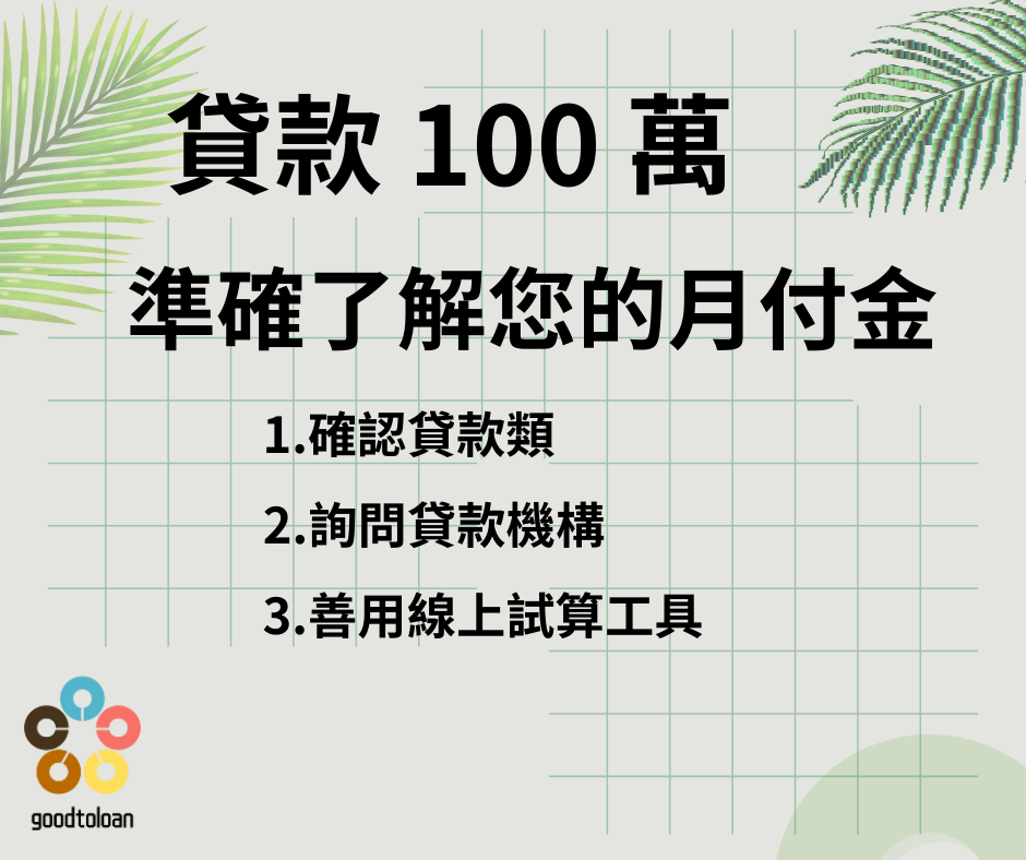 貸款100萬準確了解您的月付金